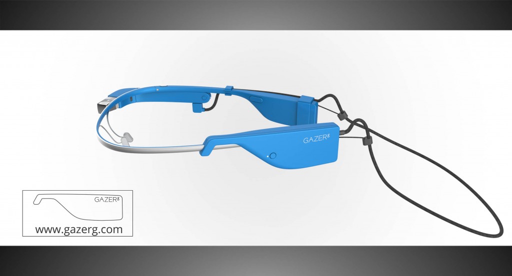 Sky color glasses with new Google Glass battery pack – left side